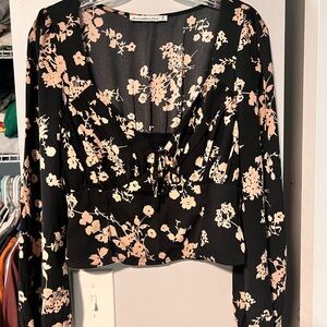 Abercrombie & Fitch Black and Pink Long Sleeve Crop Blouse